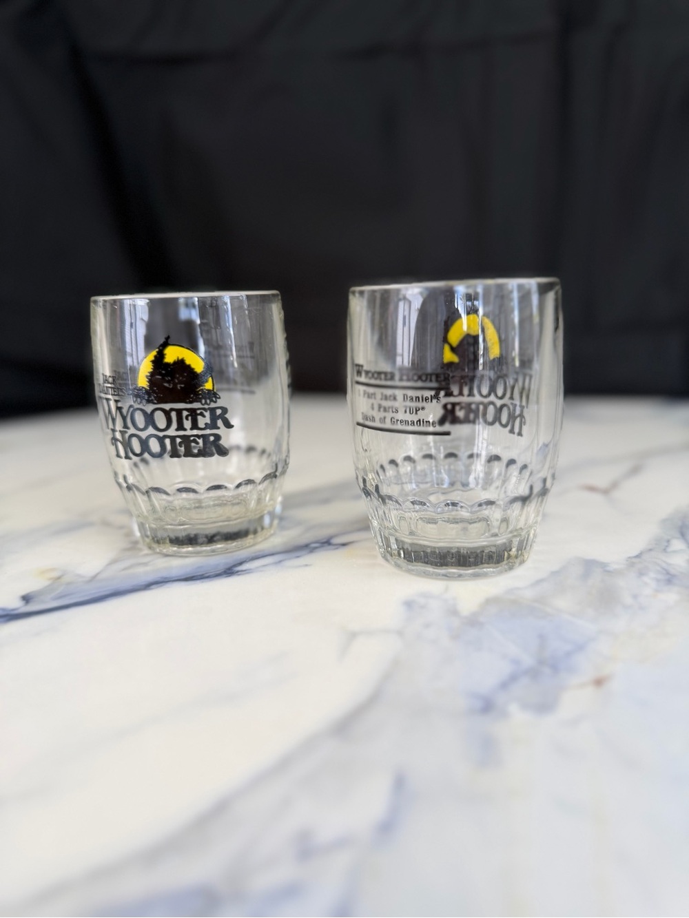Jack Daniels Clear Glass Shot Tumblers with Black Logo and Yellow Moon Accent - Picture 2 of 6